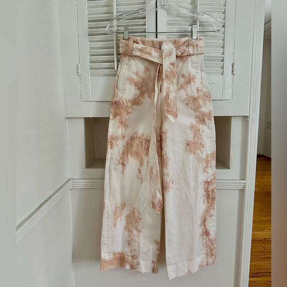 Zara Pants - ZARA High Rise Tie Dyed Cropped Wide Leg Pants with Belt, Size XS